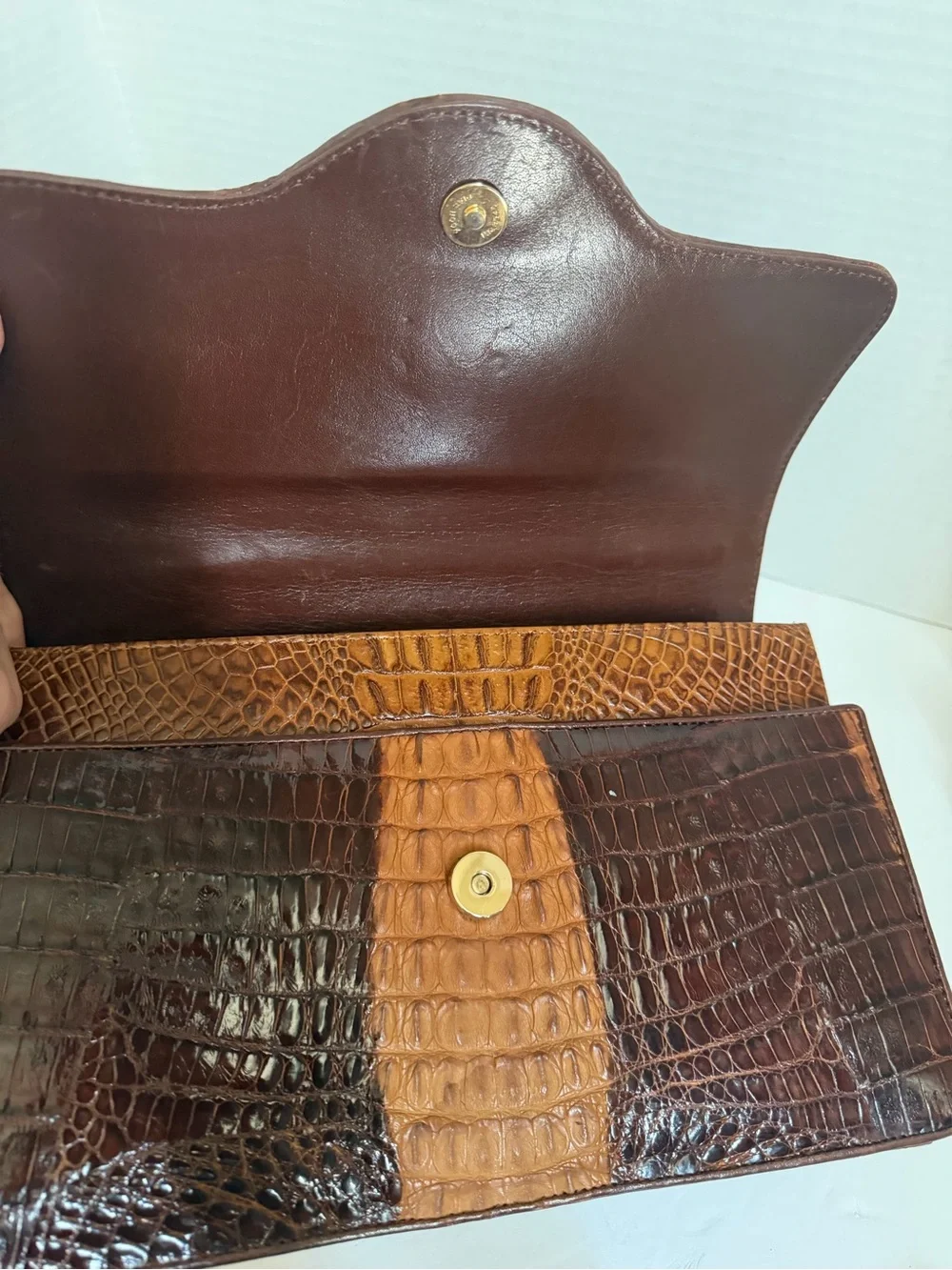 Haesed Crocodile Brown Two-Tone Top Handle